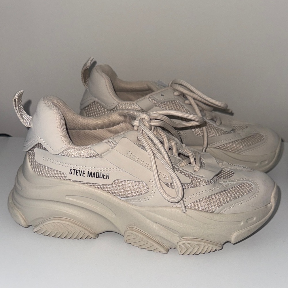 Steve Madden Women's Chunky Lace-Up Sneakers in Cream, Size 6